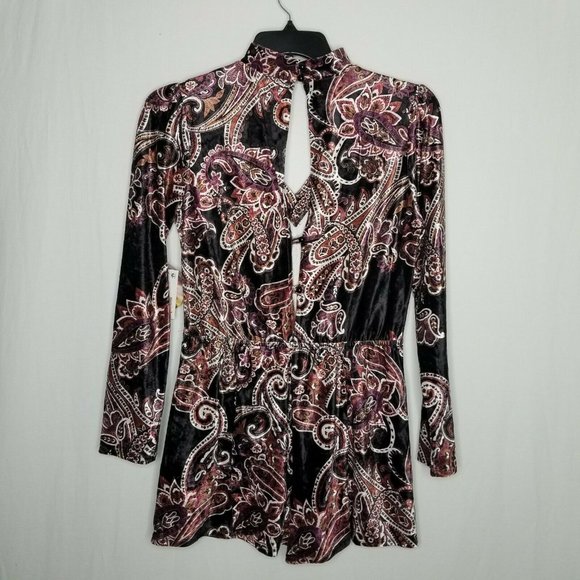 Be Bop Black Rust Paisley Print Velvet Romper - Picture 6 of 7